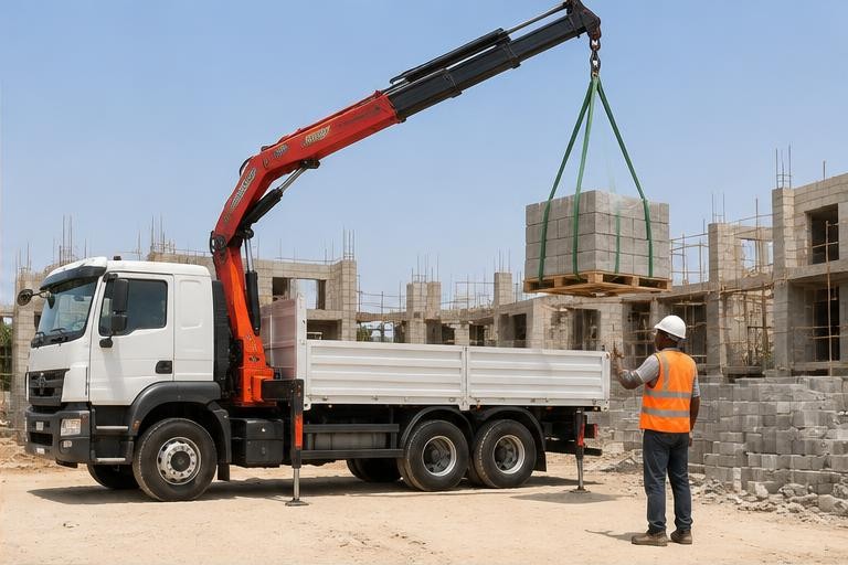 Camion-grue — transport et levage de matériaux